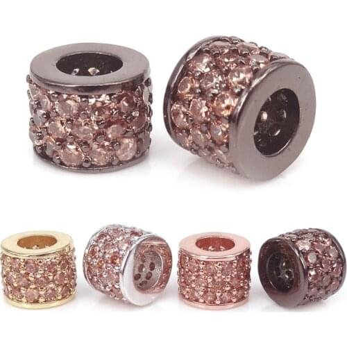New Micro Pave Champagne CZ Zircon Round Tube Beads Fits For DIY Original Anil Arjandas Bracelets Bangles Jewelry Spacer Bead