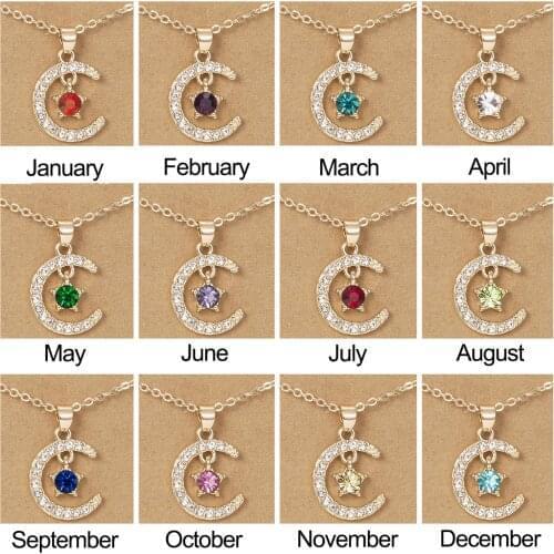 New Style Moon Star Pendant Necklace Wish Card For Women Crystal Birthstone Clavicle Chain Friendship Birthday Jewelry Gifts