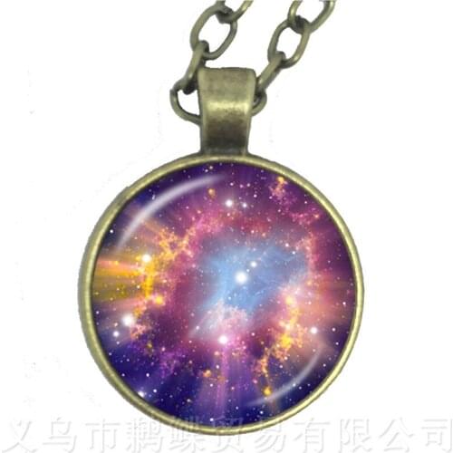 Wholesale Nebula Space Necklace Starry Outer Space Universe Art Pattern Glass Gem Sweater chain Gift For Friends