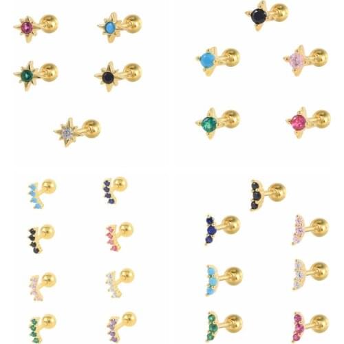 AIDE 1pcs 925 Sterling Silver Moon Stud Earring Green Zircon Piercing Earrings for Woman 2021 Trend Jewelry Gifts Bijoux Femme