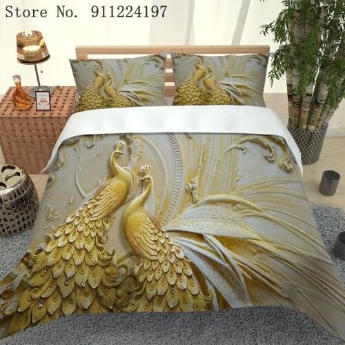 Sculpture Bedding Set Golden Phoenix Duvet Cover Queen King Size 2/3pcs Bedclothes Microfiber Quilt Cover For Adult Kids