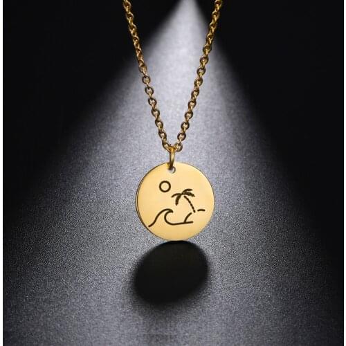 Skyrim Holiday Sun Sea Round Circle Pendant Necklace for Women Girls Stainless Steel Gold Color Chain on the Neck 2021 Wholesale