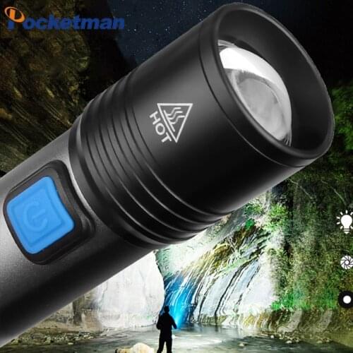 USB Rechargeable LED Flashlight With T6 LED Built-in 1200mAh lithium battery Waterproof camping light Zoomable Torch