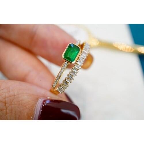 SX609 Solid 18K Gold 0.35ct Nature Emerald Rings for Women Fine Jewelry Presents the Six-word Admonition