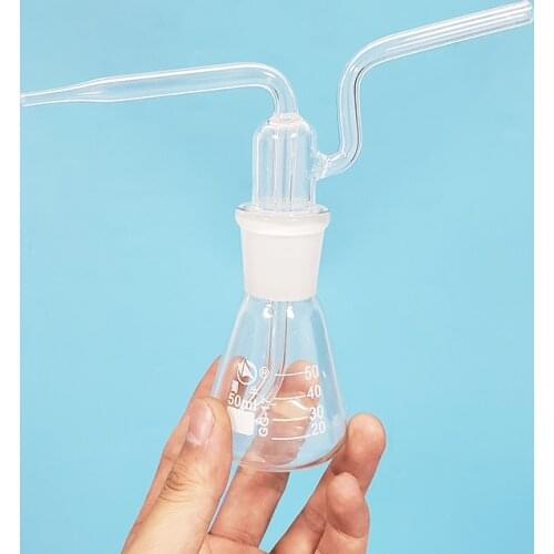 Triangle gas washing bottle ,Capacity 50ml,Conical Ground mouth flat flush flask,Gas wash bottle with tick ​​mark,Shisha hookah