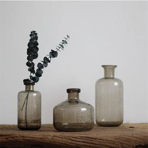 GY Glass Vase Simple Nordic Hand-Made Flower Blowing Device Sparkling Water Plant Flower Arrangement Smoky Gray Brown