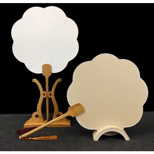 Latest Blank Thicken Double Rice Paper Fan Traditional Craft Bamboo Handle Fan White Red Chinese Fan Painting