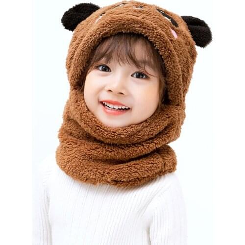 Corduroy Thick Warm Winter Beanie Hats For Kids Children Outdoor Cartoon Panda Balaclava Cap Girls Boys Bib Mask Face Cover Hat