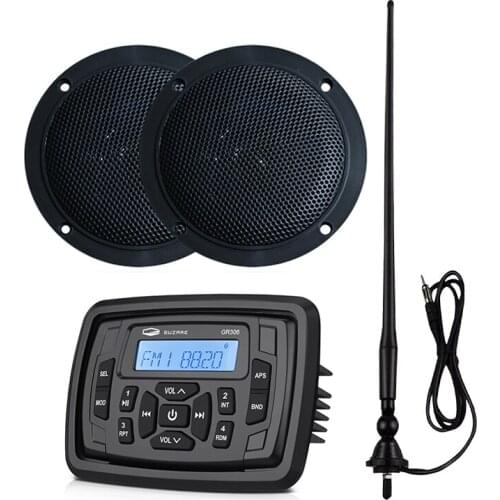 Waterproof Marine Audio Boat Bluetooth Stereo Radio FM AM Receiver MP3 Player+4" Marine Speaker+Antenna For ATV Yacht Motorcycle