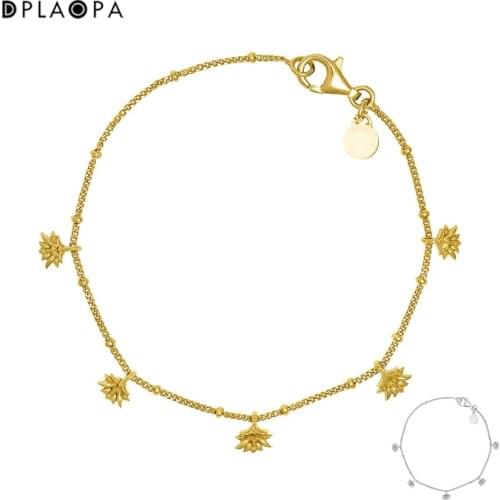DPLAOPA 925 Sterling SilverGold Plated Silver Lotus Flower Pendant Motifs Bracelet Chain Women Wedding Party Jewels
