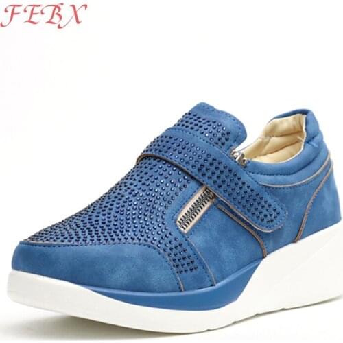 2021 Spring Women Vulcanized Sneakers Fashion Crystal Wedge Platform Shoes Lady Hook Loop Casual Shoes Plus Size Female Footwear