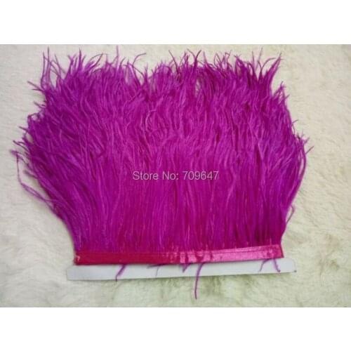 10yards/lot Rose/Hot Pink ostrich feather trim fringe on Satin Header 5-6inches in width for Wedding Dress,ostrich feather