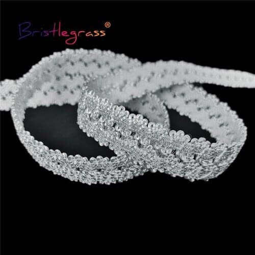 BRISTLEGRASS 50 100 Yard by Roll 5/8" 15mm Glitter Picot Lace Trim Elastic Spandex Band Shoulder Tape Bra Straps Lingerie Sewing