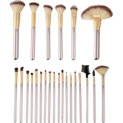 TODO 24pcs Professional Champagne Color Makeup Brushes Classic Wood Handle