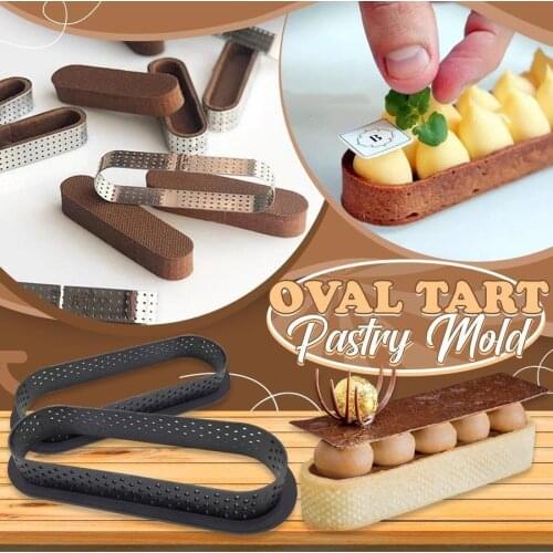 3PCS Meibum Oval Shape Egg Tart Cake Ring Plastic Perforated DIY French Dessert Pastry Mould Fruit Cookies Kitchen Baking Molds