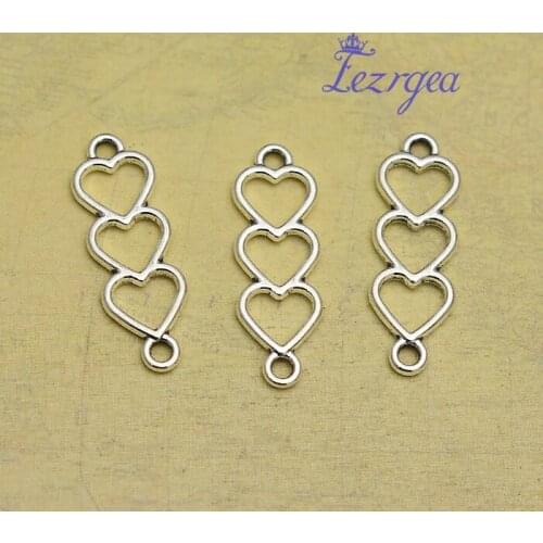 30pcs/lot--24x8mm, heart chams, Antique silver plated heart connector charms,DIY supplies, Jewelry accessories