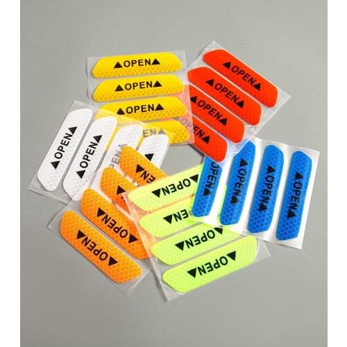 4Pcs OPEN Car Reflective Tape Warning Stickers Door Opening Tips Anti-collision Stickers Protect Strips Decorative Stickers