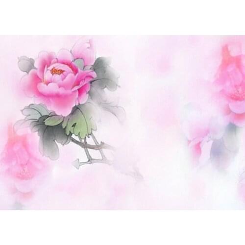 5x7ft Chinese Traditional Painting Pink Flowers Photography Backdrops Photo Props Studio Background