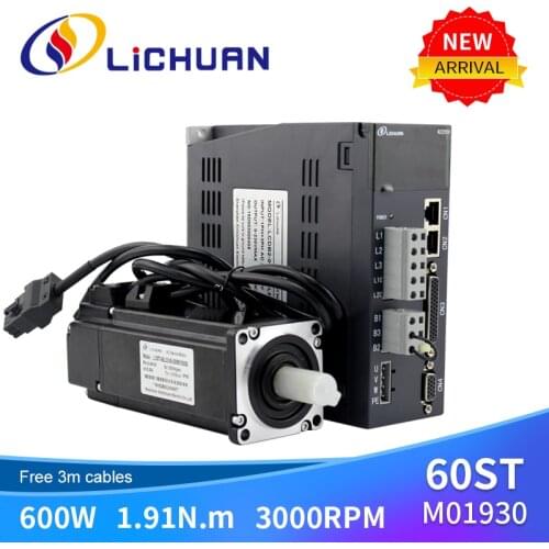 60ST-01930 3000rpm with cables 220v ~230v Nema24 600w cnc 220v ac servo motor and drive kit