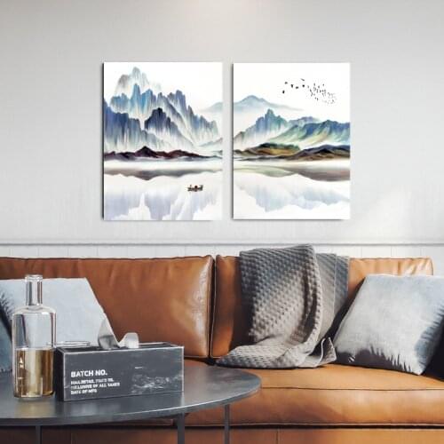 Boat Mountains And Waters Abstract Wall Art Picture Canvas Print Nordic Landscape Picture Painting Modern Living Room