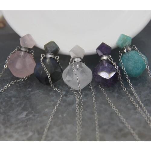 Amethysts/Labradorite/Amazonite Mini Perfume Bottle Pendant,Rose Quartzs/White Quartz Essential Oil Diffuser Vial Keepsake