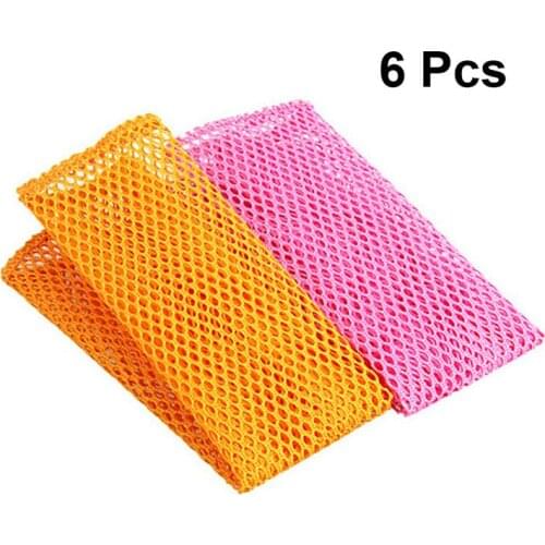 6PCS Mesh Non-stick Oil Dish Cloth Cleaning Cloth Rapid Dry Scourer Mesh Washing Cloths Kitchen Cleaning Cloths (Mixed Color)