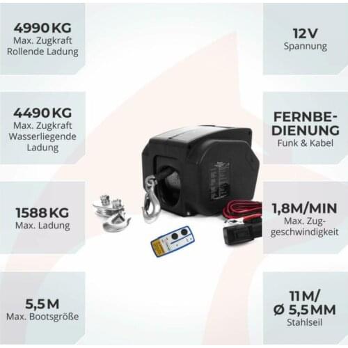 12V 2000 lbs wireless Electric winch for marine use