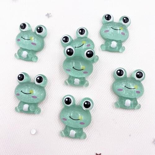 Glitter Resin Kawaii Colorful 3D Green Frog Flatback Cabochon Stone 20PCS Scrapbook DIY Decor Home Figurine Crafts