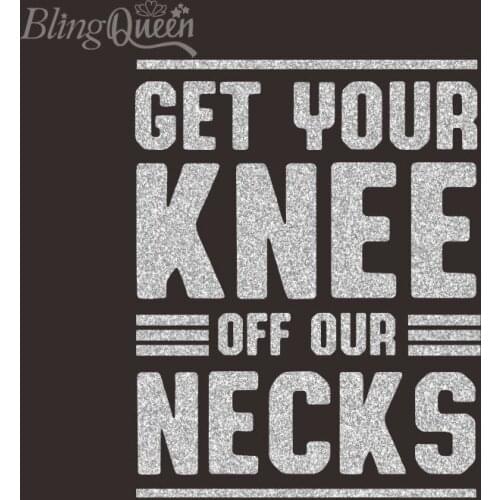 BlingQueen 12PCS/LOT Get Your Knee Off Our Necks Patches Korean Glitter Vinyl Heat Transfers Iron On Washable Clothes Stickers