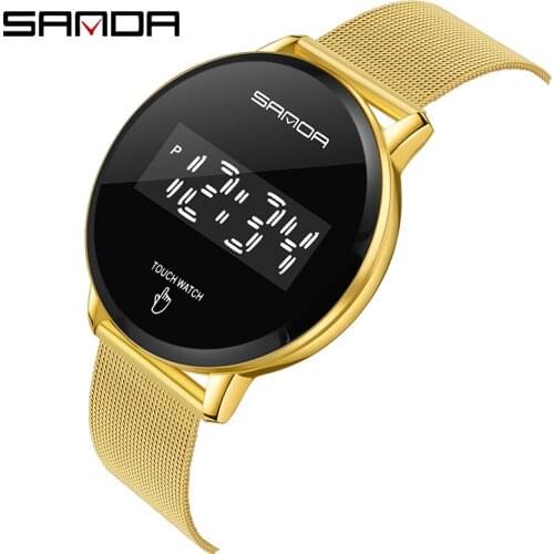 SANDA New Design Fashion Mens Watches Touch Screen Digital Watch LED Display Waterproof Wristwatch For Men Clock Relogio 8003