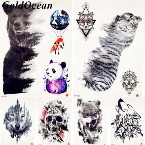 Black Bear Temporary Tattoo Stickers For Men Women Body Art Tiger King Fake Waterproof Flash Tattoo Kungfu Panda Decals