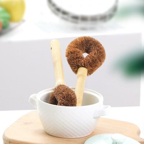 Remove Oil And Decontamination Wash Pot Brush Kitchen Cleaning Non-stick Oil Long Wood Handle Coconut Fiber Wash Pot Brush Tool