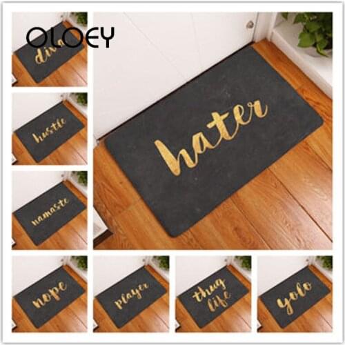 Pure Black Gold Printed Floor Mat 40 * 60cm Flannel Bathroom Non-slip Carpet Kitchen Living Room Floor Mat Decorative Floor