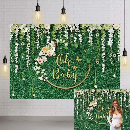 Oh Baby Backdrop Floral Green Leaves Backdrop for Boy Girl Baby Shower Gender Neutral Baby Shower Backdrop for Photography
