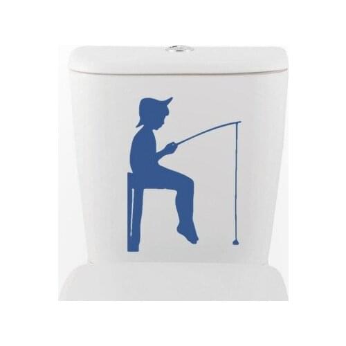 Boy Fishing Silhouette Toilet Stickers Washroom Wall Decor Stickers Bathroom Interior Design Vinyl Home Decors S-75