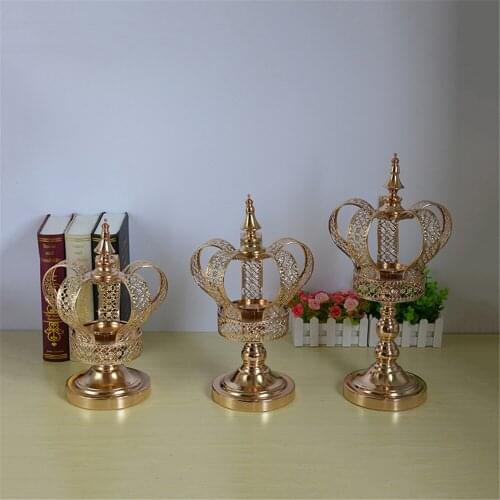 Metal Candle Holder Candelabra Fashion Wedding Candle Stand Gold Crown Shape Candlestick Table Christmas Home Decor 50XX033