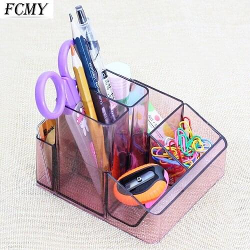 Multifunction Transparent Pen Holder Square Pen Pencil Holder Book Stand Tape Dispenser Office Desktop Storage Box School Supply