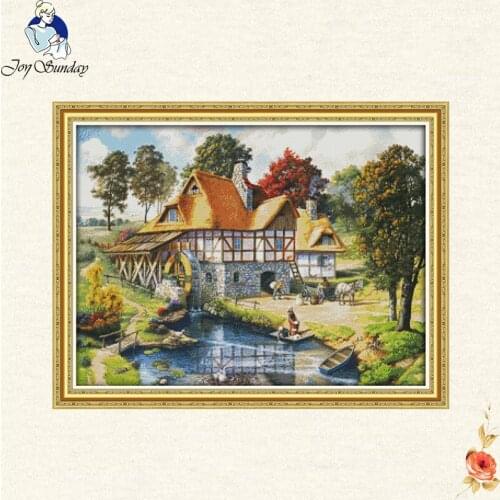 DIY DMC landscape flower house Cross stitch Needlework,Sets For Embroidery kits,Patterns Counted Cross-Stitching,Wall Home Decor