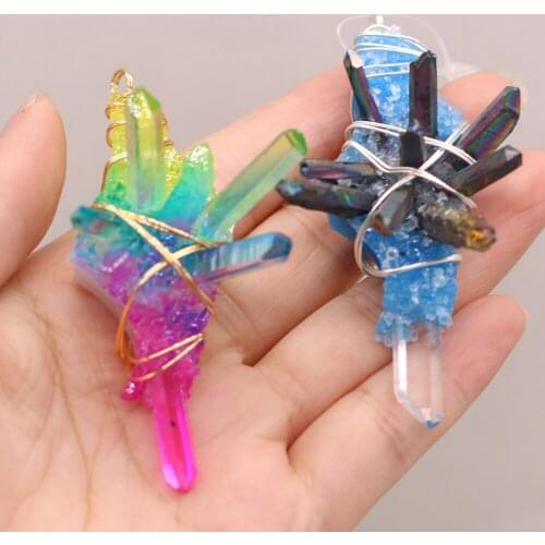 Irregular Crystal Quartz Ore Energy Chakra Stone Pendant Wire Wrapped Crystals Healing Jewelry Charms DIY Necklace Making Gift