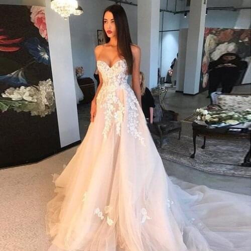 2020 New Sweetheart Wedding Dresses for women with Ivory Appliques Off the Shoulder Lace Corset Back Brides Wedding Gowns