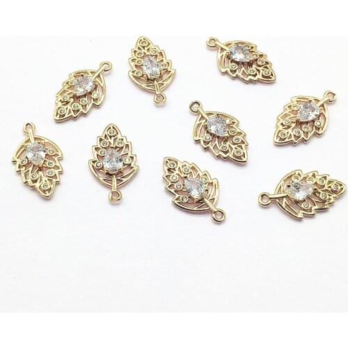 New arrival! 23x13mm 50pcs Cubic Zirconia Leaves charm for Jewelry accessories Earrings DIY parts,hand Made Earring Making
