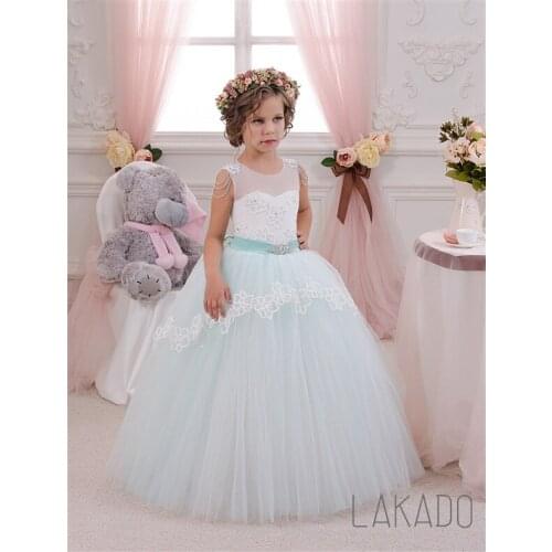 Lovely Ball Gown Turquoise Kids Party Dress Flower Girl Dress for Weddings