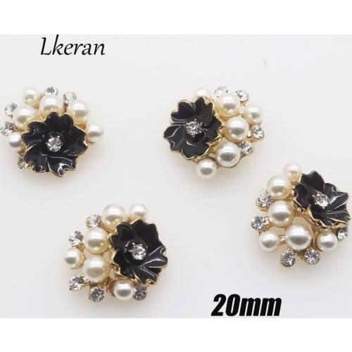 Fashion New 10pcs 20mmx21mm Flower Alloy Buttons Pearl button wedding decoration Diamante Cryustal Diy Accessories Free Shipping