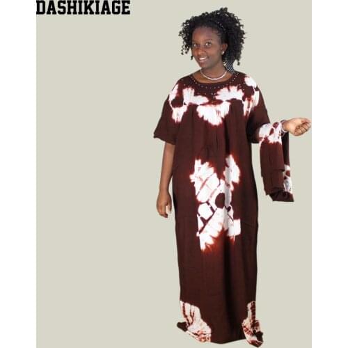 Plus Size Autumn Diamonds Floral Cotton Maxi Stunning Elegant African Ladies Evening Long Dress With Scarf