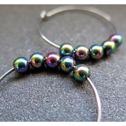 Rainbow hematite earrings niobium hoops earrings