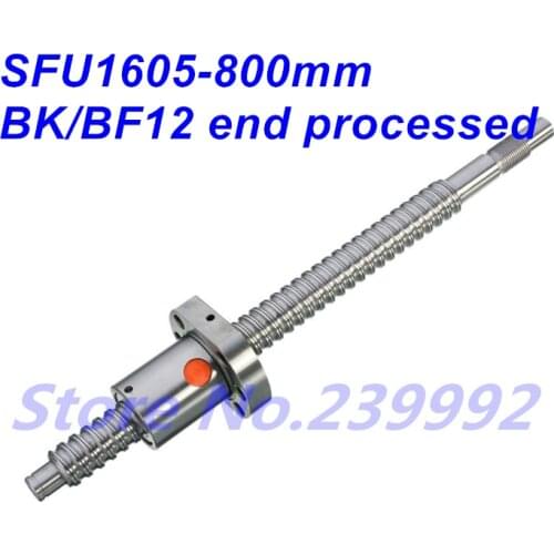 SFU1605 800mm RM1605 L800mm Rolled Ball screw 1pc+SFU1605 ball nut 1pc CNC parts BK/BF12 end procressed