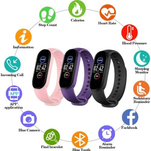 M5 Smart Watch Sport Fitness Tracker Pedometer Heart Rate Blood Pressure Monitor Bluetooth Smart Bracelet Men Women Wrist Band