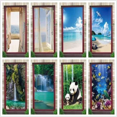 Modern Fresh Design Door Sticker Summer Seaside Scenery Living Room Kitchen Refrigerator Decor Sticker For The Door Theme Poster