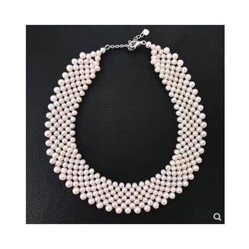 Unique Pearls jewellery Store 4-5MM Round Handmade White Color Genuine Freshwater Pearl Necklace Wedding Pearl Women Gift