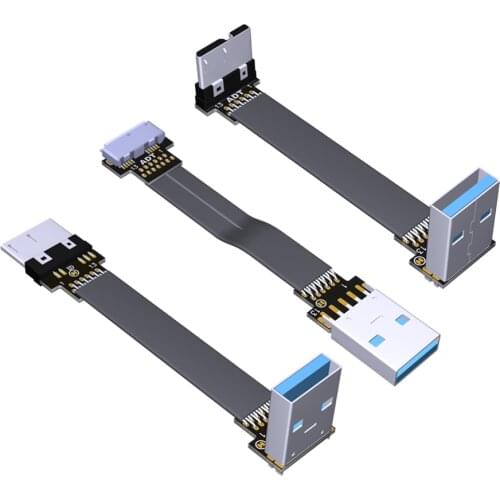 USB 3.0 Type A to Micro USB Flat Extension Cable 5Gbps Fold 90 Degree Micro-B Male Female FPC FPV Aerial Photography Cord